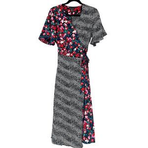Simply Styled Black White Polka Dot & Floral Midi Dress